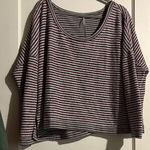 Free People Womens Size S Little Ann Red Blue Striped Oversized Slouchy Sweater